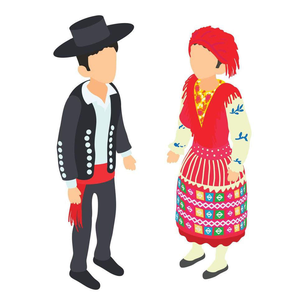 vetor isométrico de ícone de traje tradicional. casal português em traje nacional