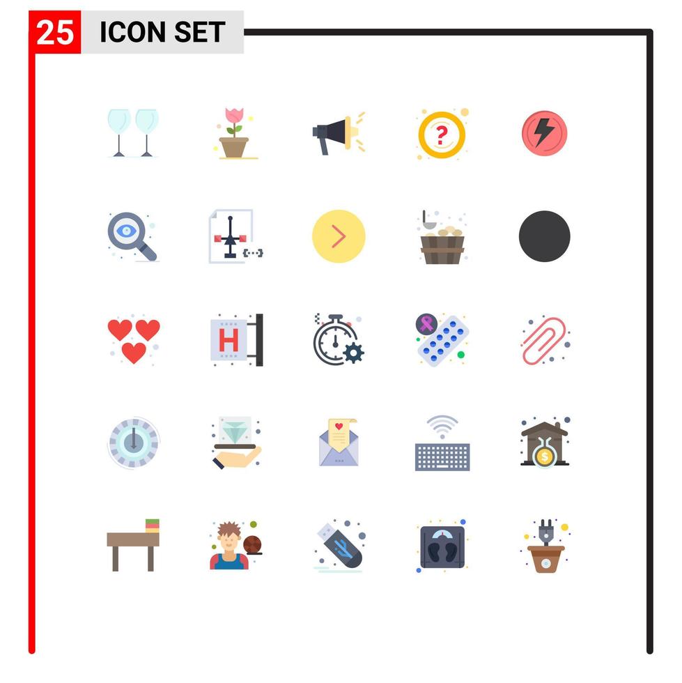 grupo de símbolos de ícone universal de 25 cores planas modernas de suporte de marketing de parafuso de tensão pergunta elementos de design de vetores editáveis