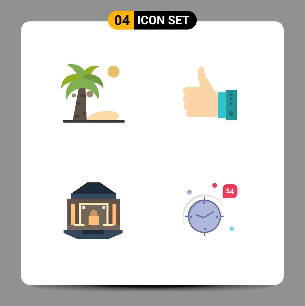 pacote de ícones planos de 4 símbolos universais de elementos de design de vetores editáveis do banco de gestos de verão da praia