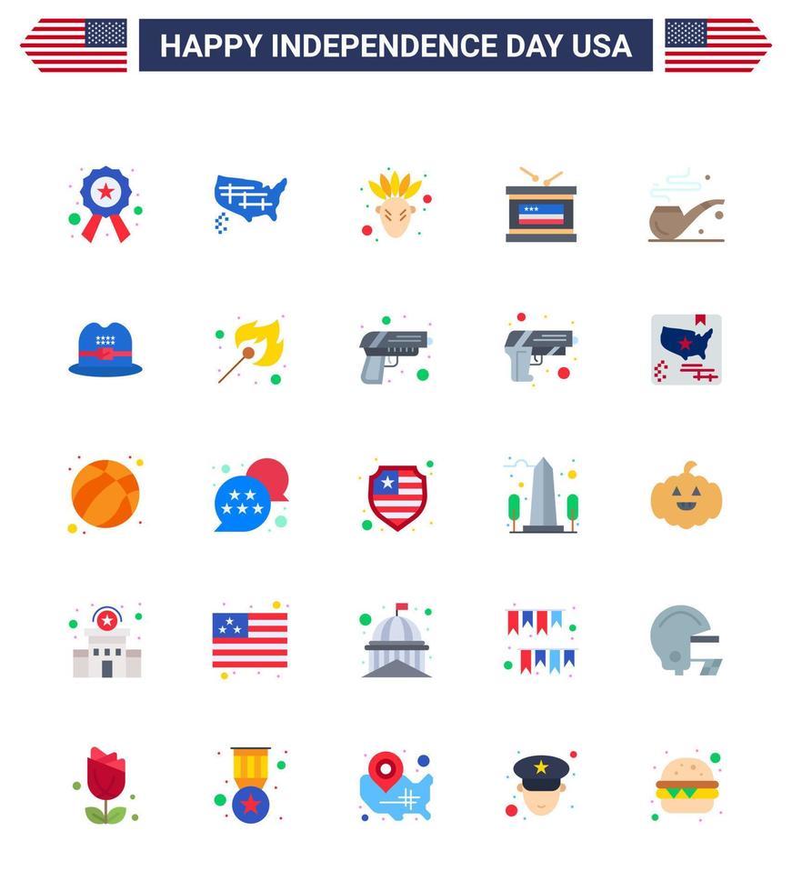 feliz dia da independência 25 pacotes de ícones de apartamentos para web e impressão st pipe feriado do dia da independência americana editável dia dos eua vetor elementos de design