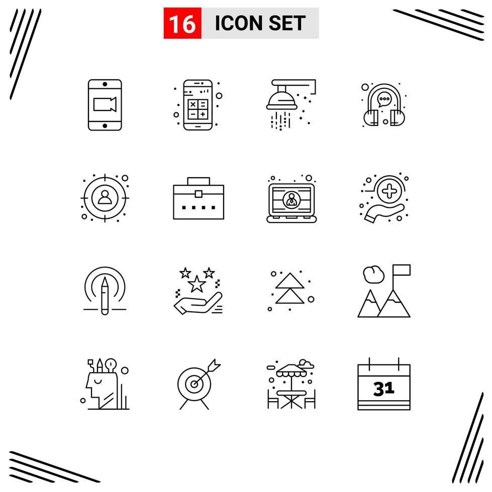 16 ícones criativos, sinais modernos e símbolos de foco, fone de ouvido, bolha mecânica, cliente, elementos de design vetoriais editáveis vetor