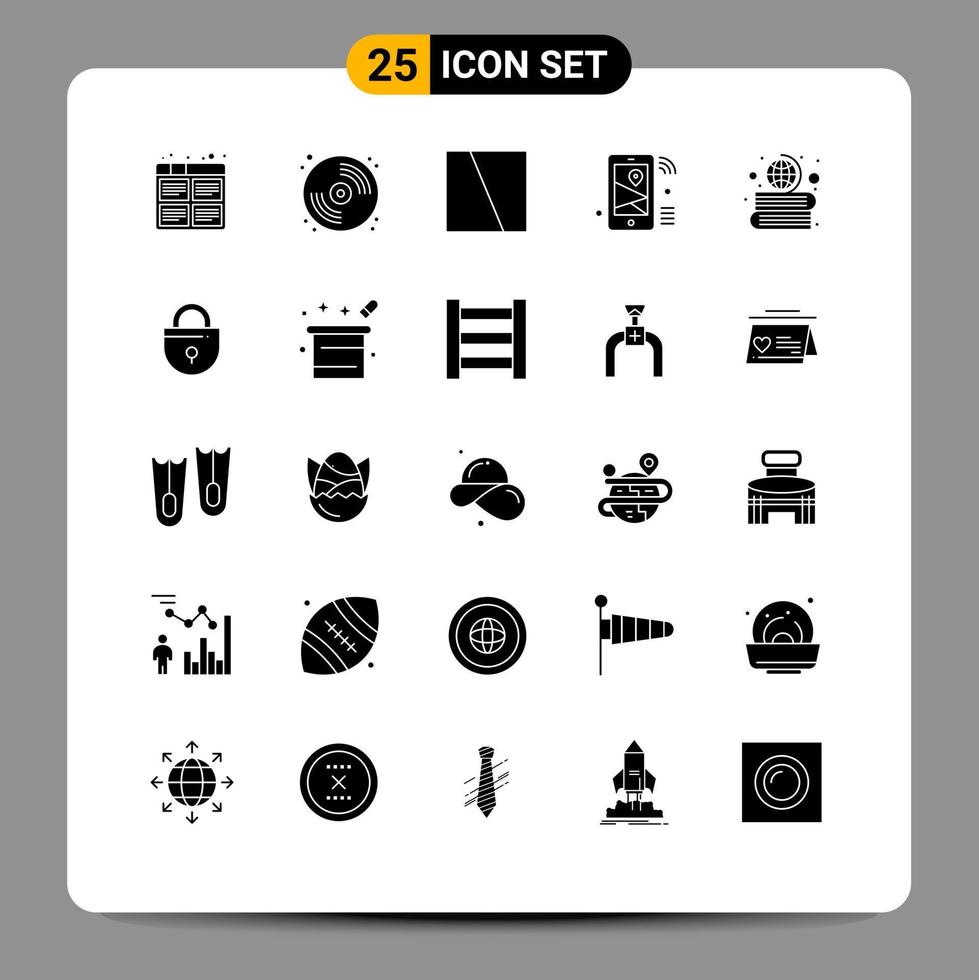 conjunto moderno de 25 glifos e símbolos sólidos, como localização wifi, pintura, layout iot, elementos de design vetorial editáveis vetor