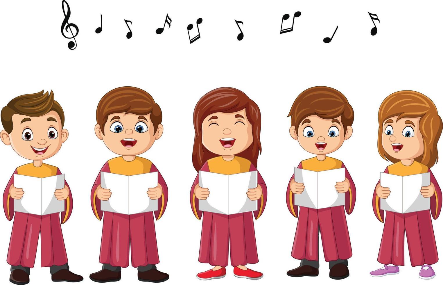 crianças de coro de desenhos animados cantando uma música vetor