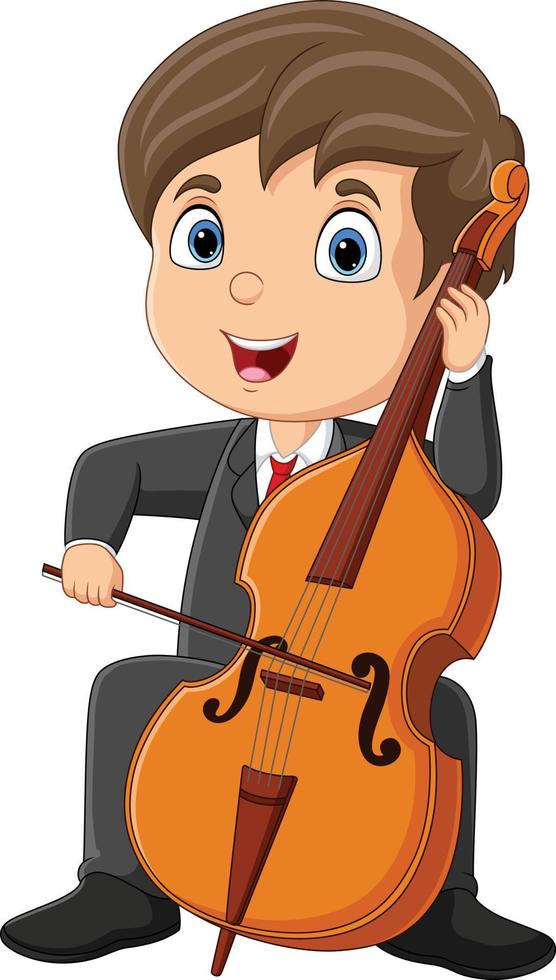 desenho animado garotinho tocando violoncelo vetor