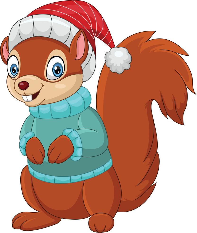 esquilo de desenho animado com chapéu de Papai Noel vetor
