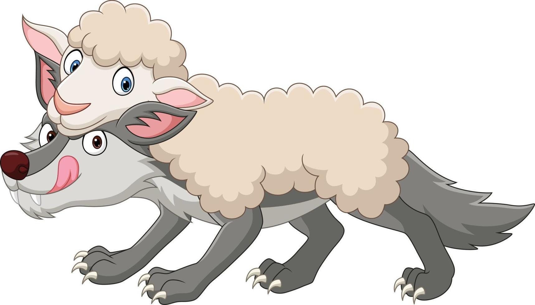 lobo engraçado dos desenhos animados em roupas de ovelha vetor