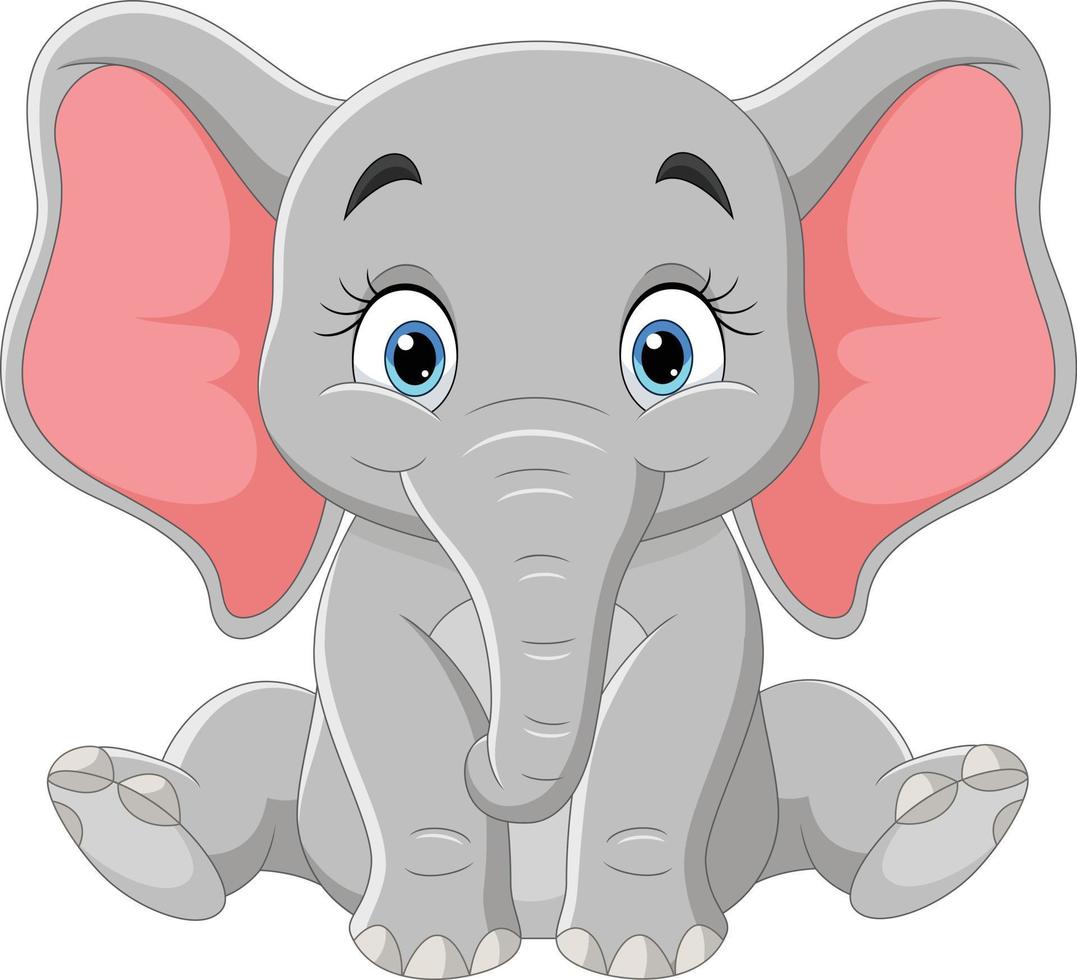 desenho animado feliz bebê elefante sentado vetor