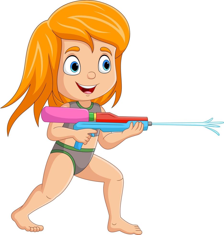 menina dos desenhos animados jogando arma de água vetor