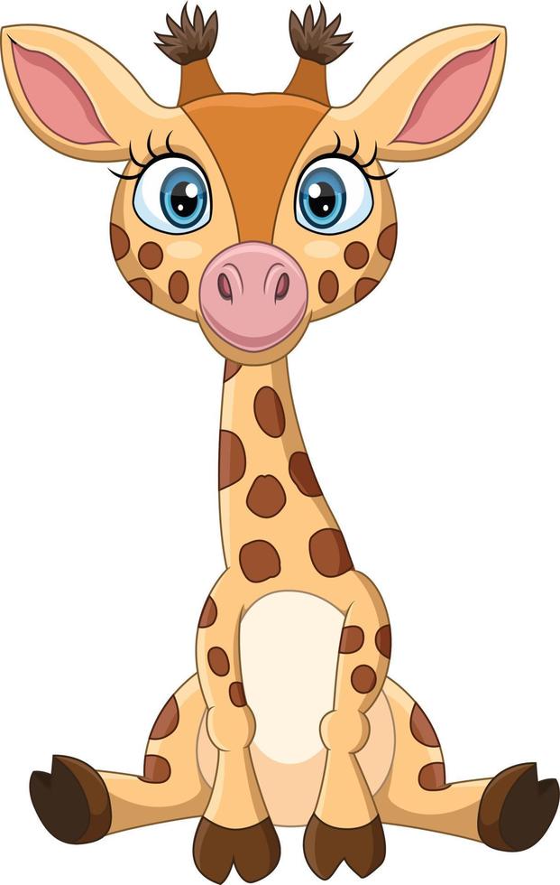 desenho animado girafa pequena sentada vetor