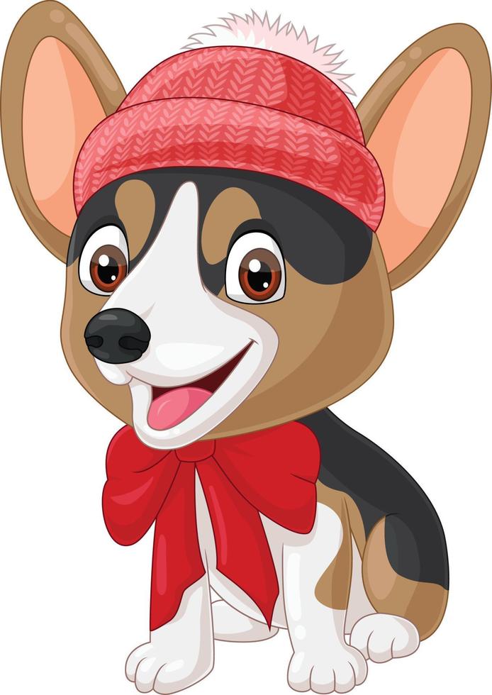 cachorrinho de desenho animado usando chapéu e arco vetor