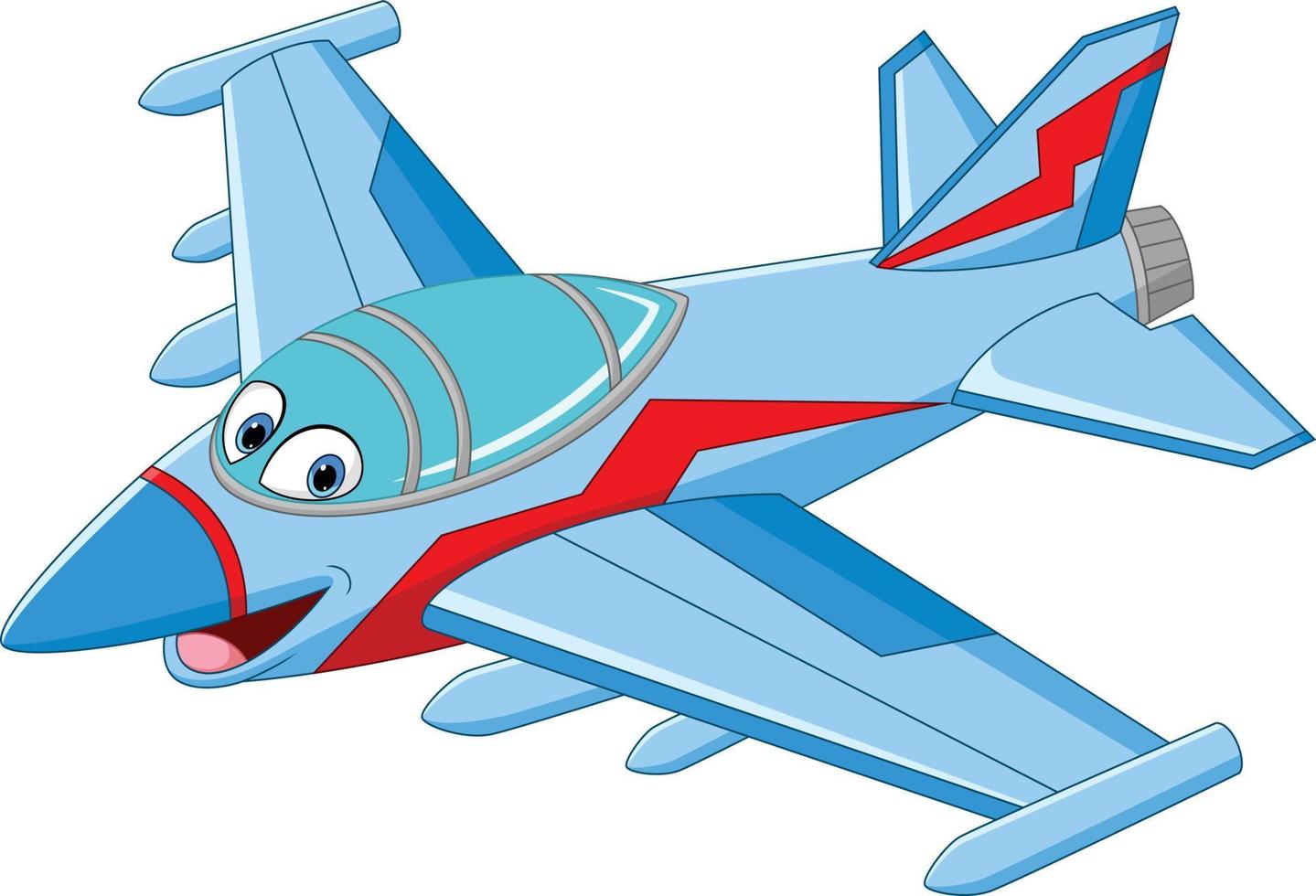 personagem de mascote de avião de combate a jato dos desenhos animados vetor