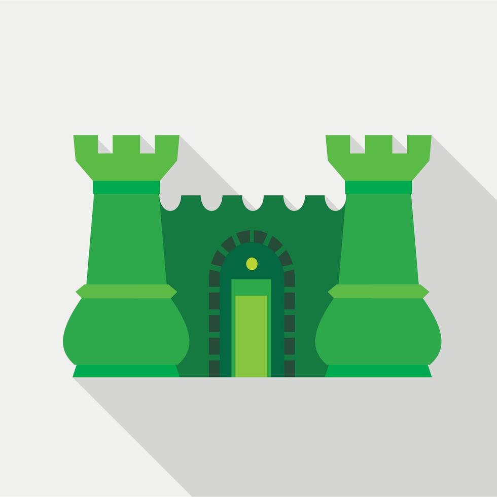 fortaleza antiga verde com estilo plano de ícone de torres vetor