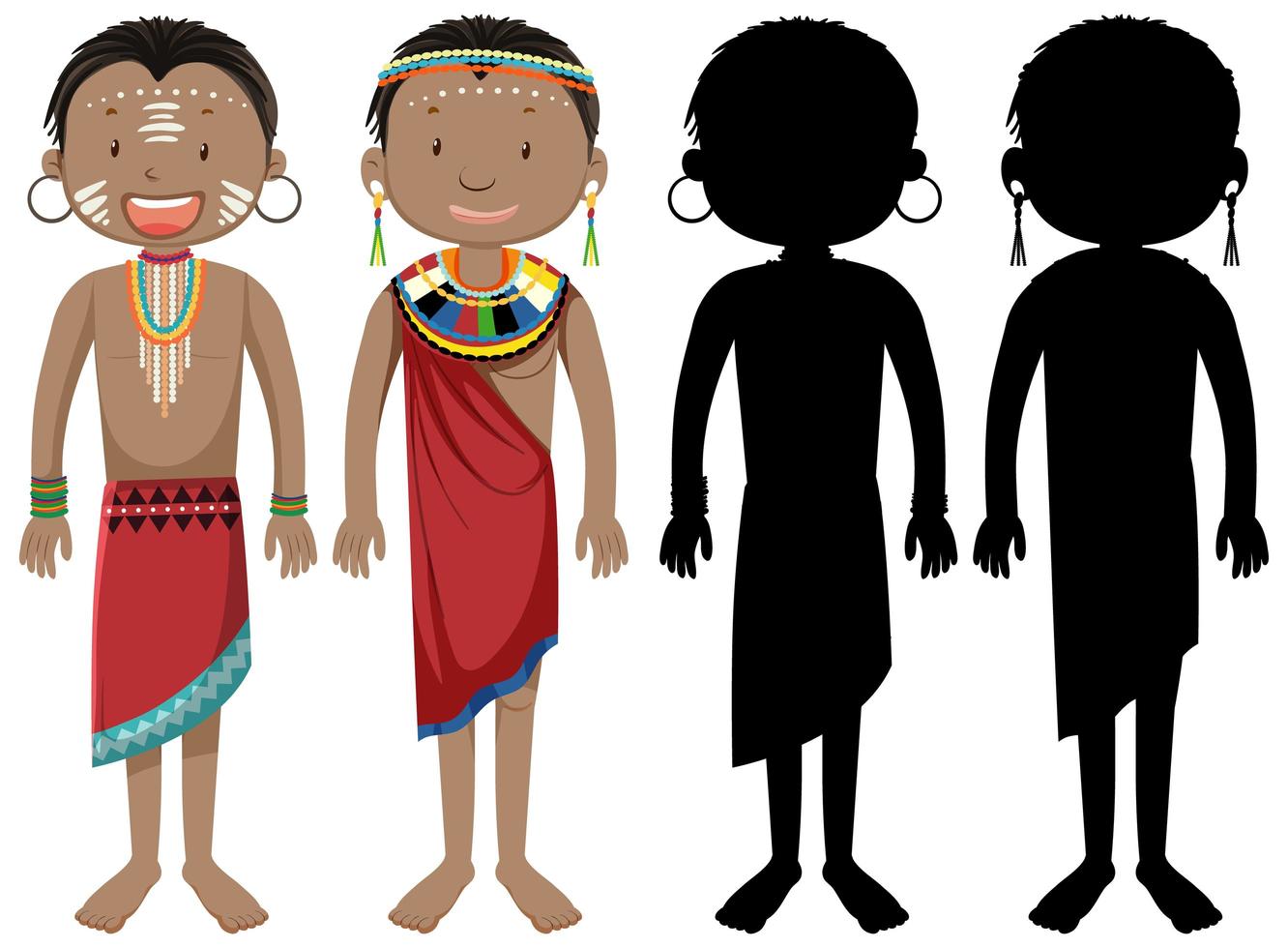 pessoas de tribos africanas personagem e silhueta vetor