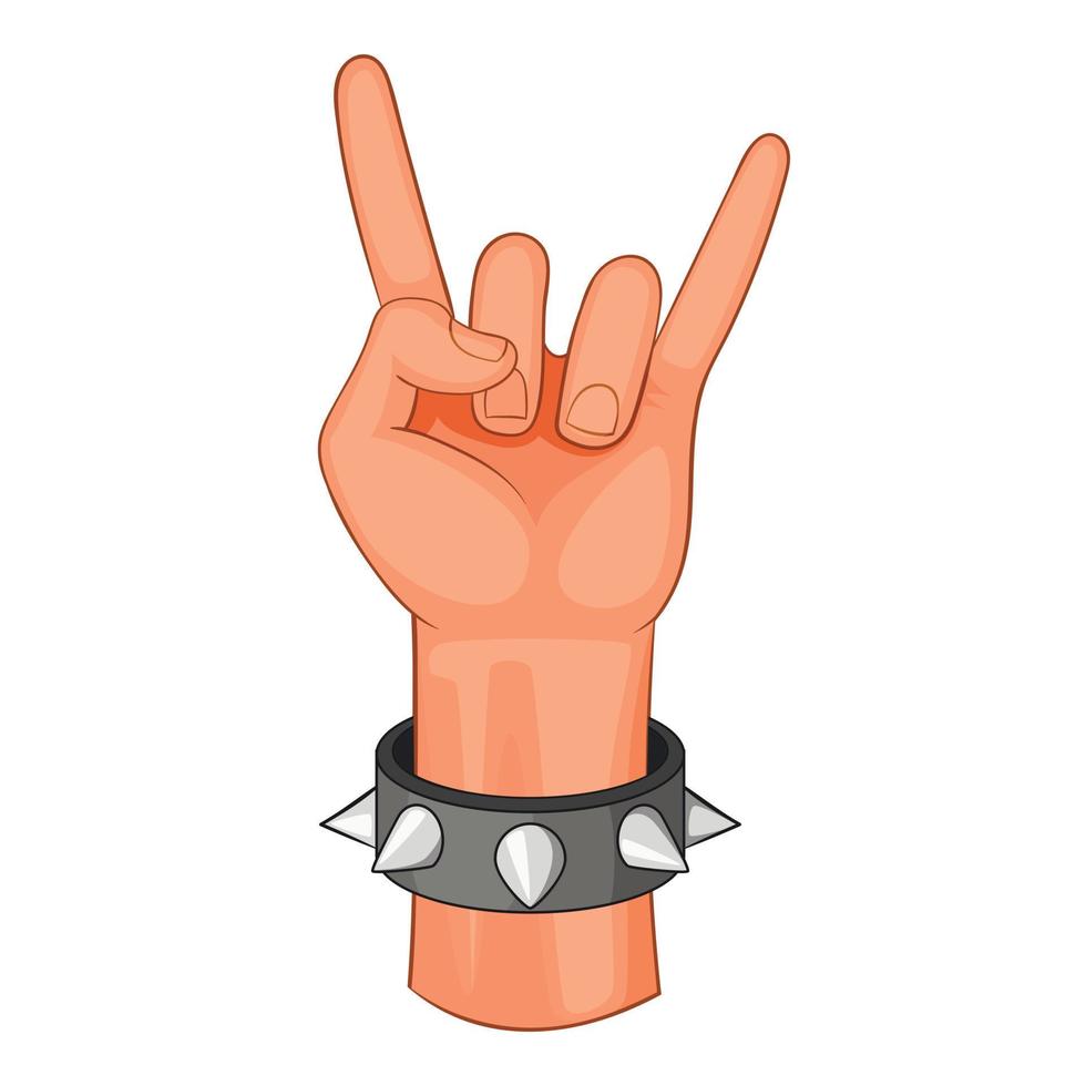ícone de sinal de mão do rock and roll, estilo cartoon vetor