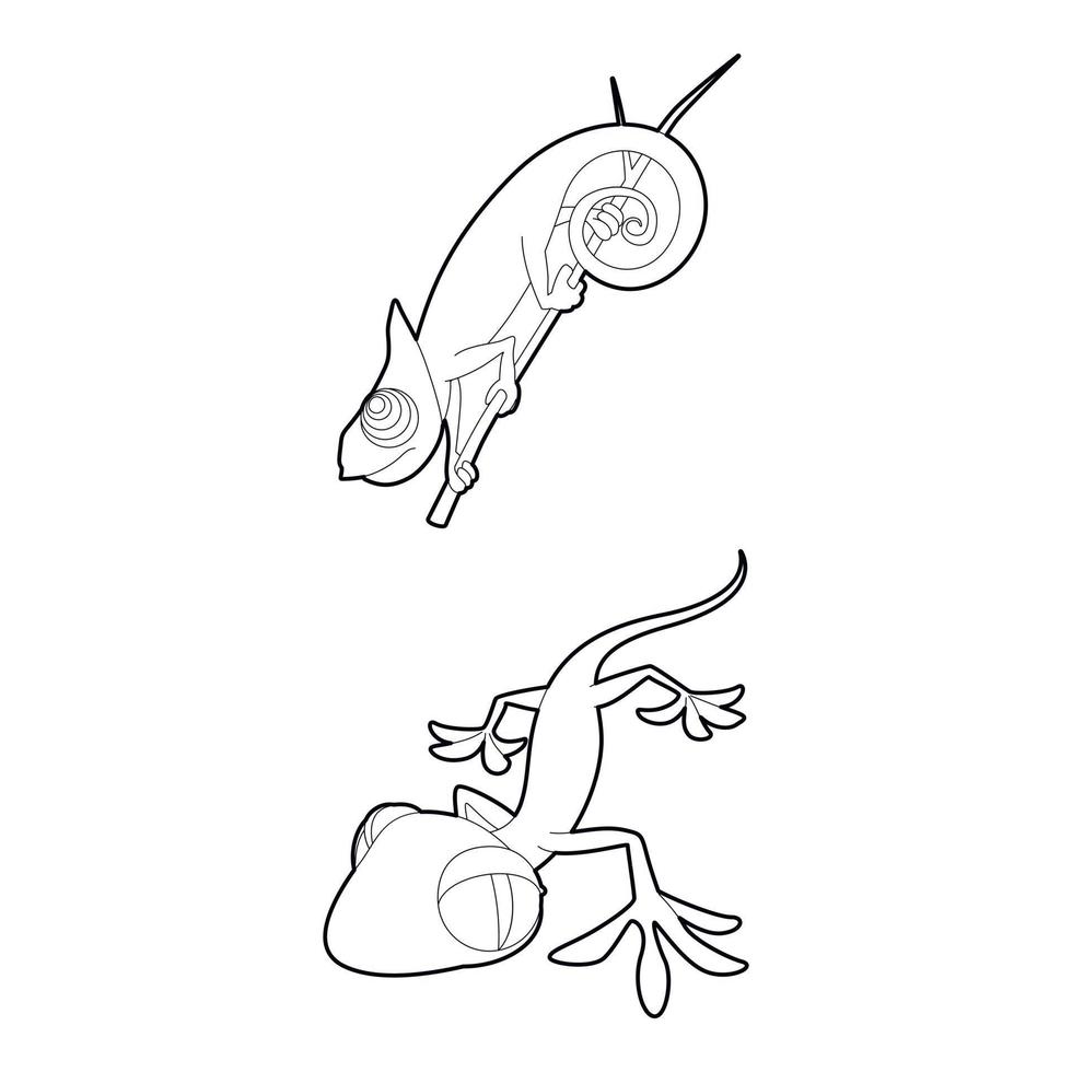 conjunto de ícones de lagarto, estilo de contorno vetor