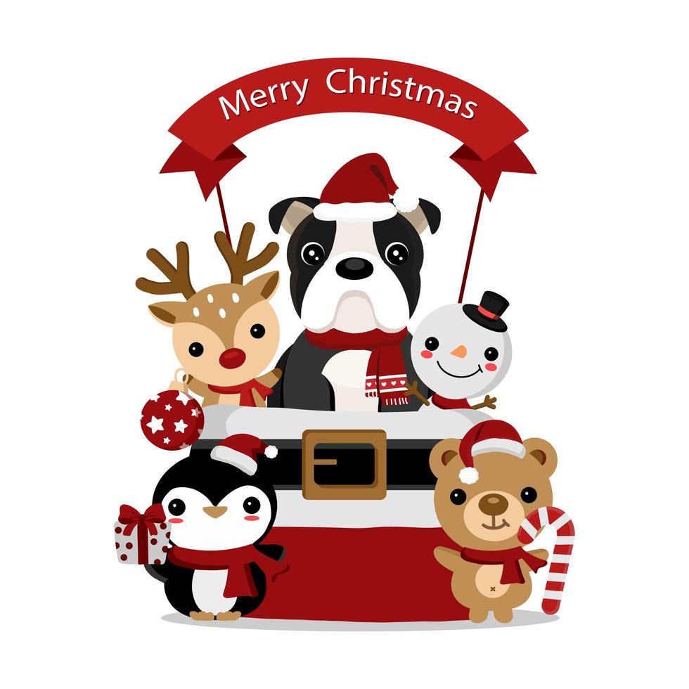 design de natal com amigos animais fofos vetor