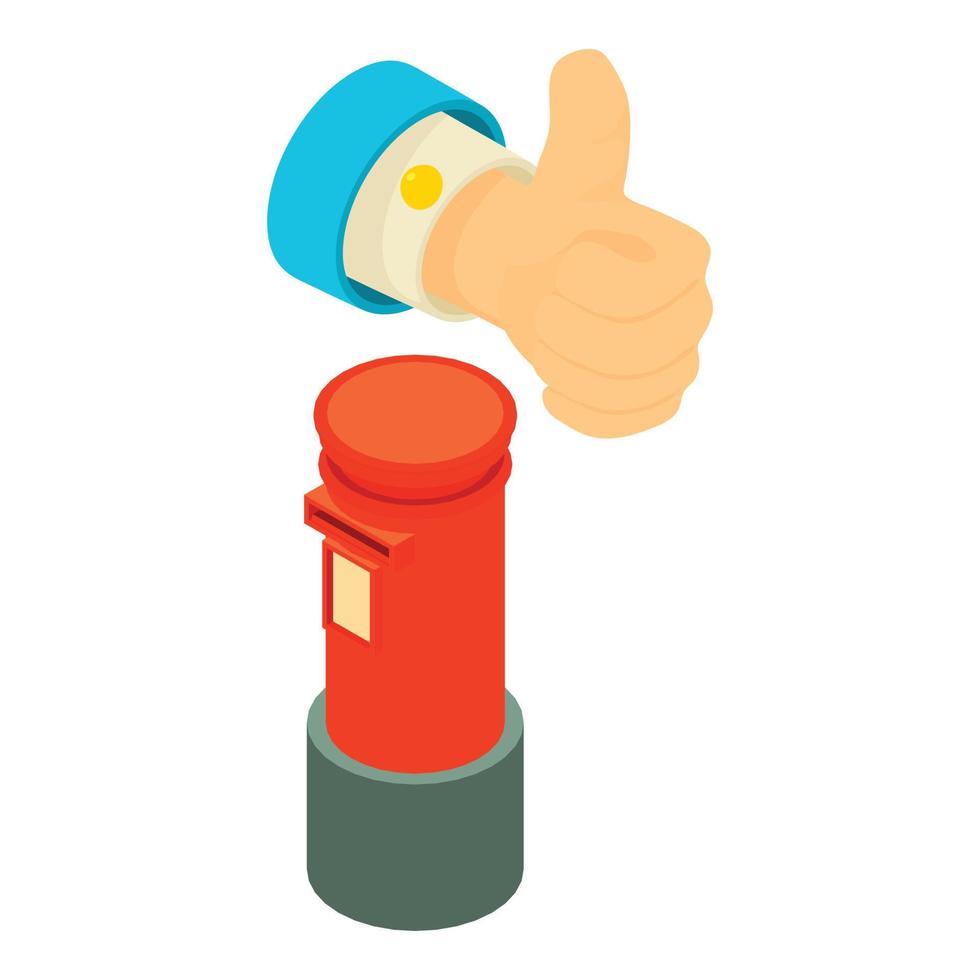 vetor isométrico do ícone do método de votação. mão de homem com o polegar para cima ícone de caixa de correio vermelha