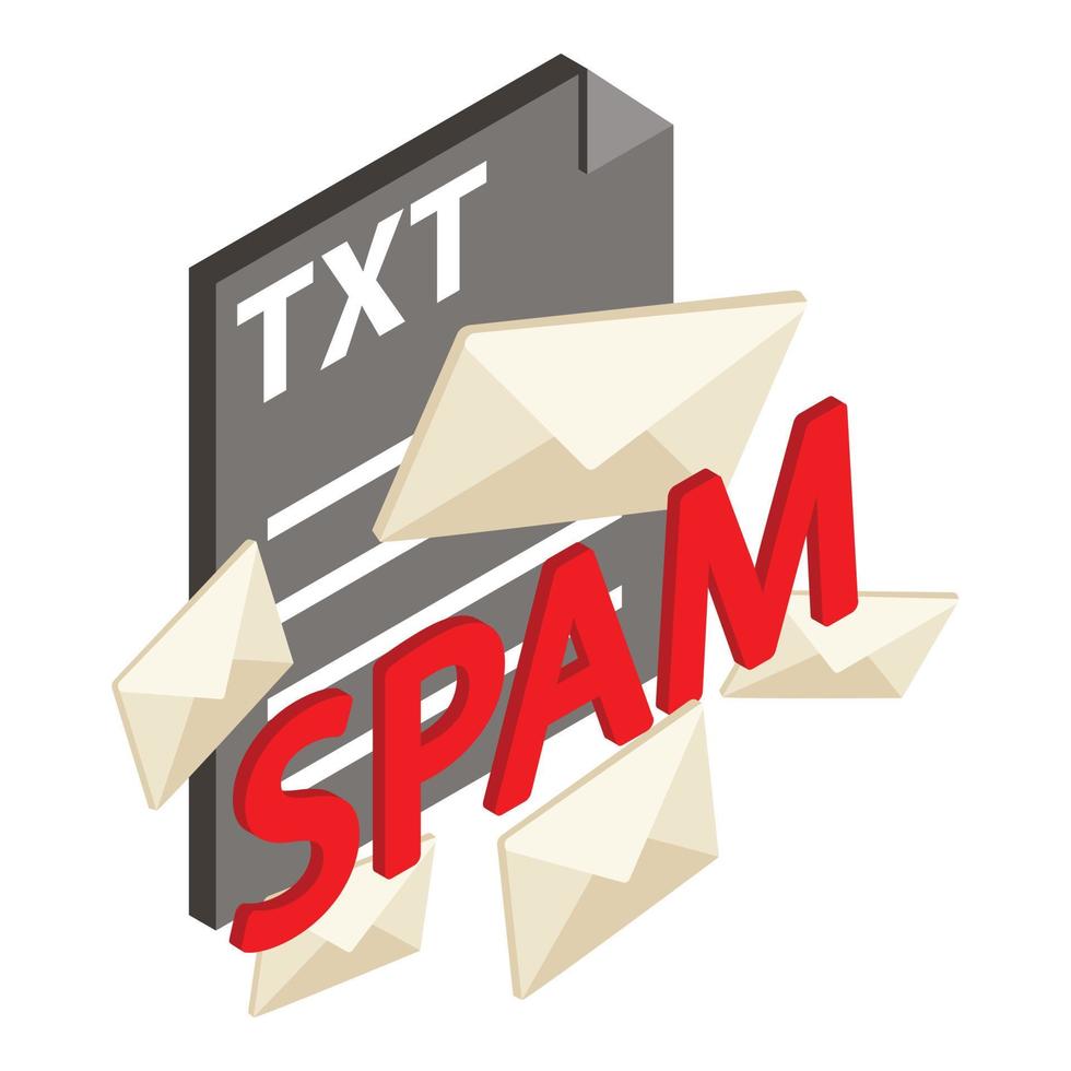 vetor isométrico de ícone de ataque de spam. envelope de spam fechado e formato de arquivo txt