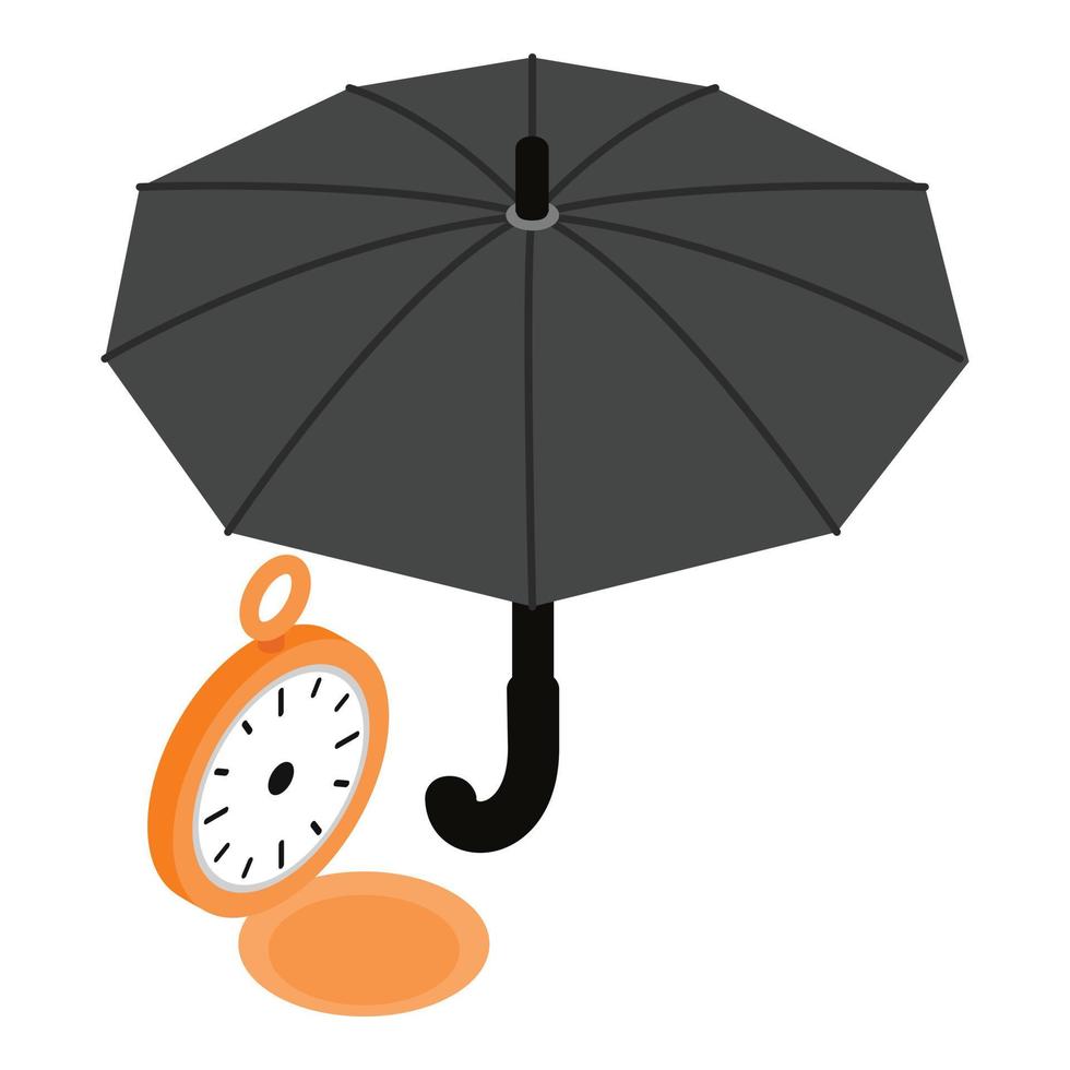 vetor isométrico de ícone de acessório inglês. relógio de bolso e bengala guarda-chuva preta