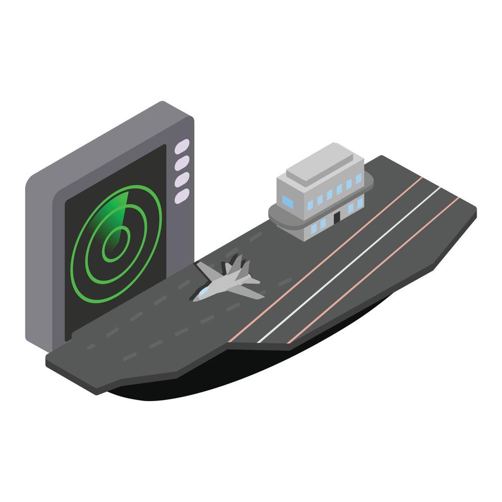 vetor isométrico do ícone do porta-aviões. navio militar com ícone de avião de combate