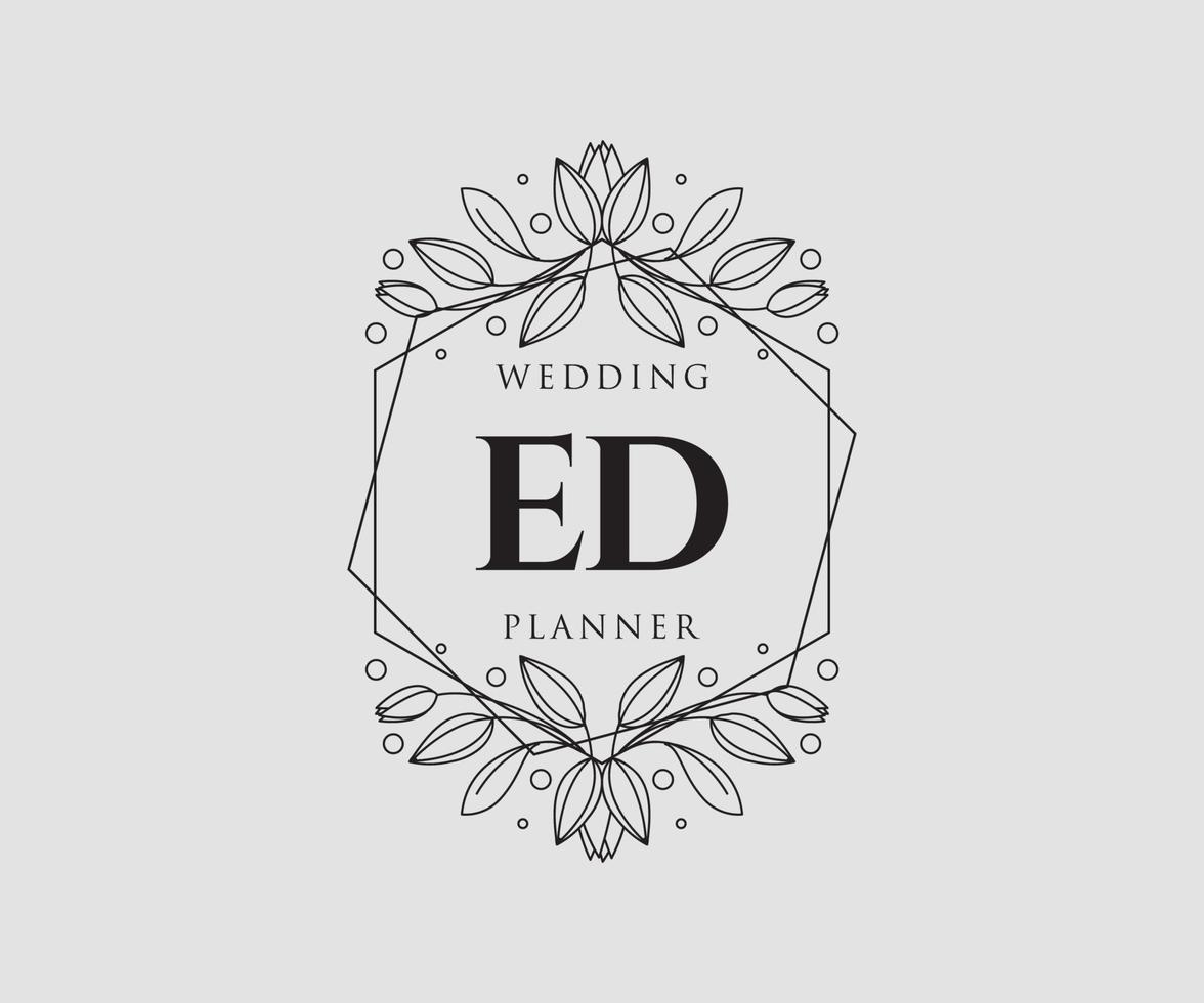 coleção de logotipos de monograma de casamento de carta inicial ed, modelos modernos minimalistas e florais desenhados à mão para cartões de convite, salve a data, identidade elegante para restaurante, boutique, café em vetor