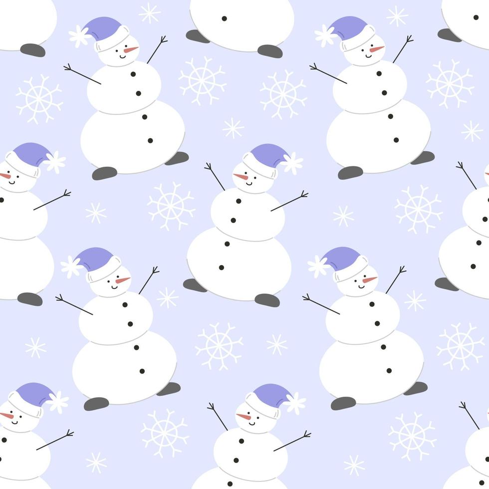 padrão perfeito com boneco de neve e flocos de neve sobre fundo azul, ilustração vetorial em estilo simples vetor