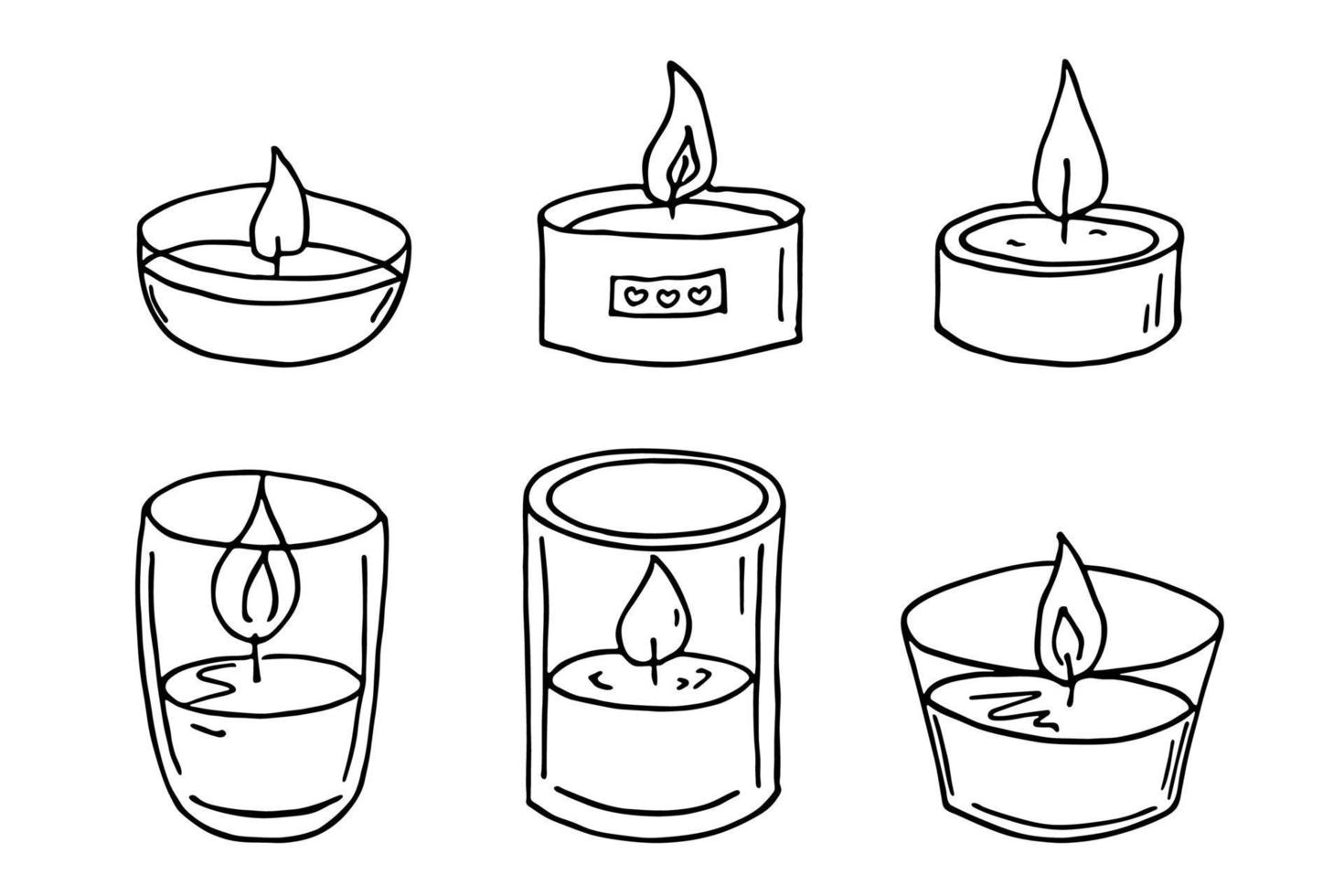 conjunto de velas acesas. ilustração de rabiscos. clipart desenhado à mão para cartão, logotipo, design vetor