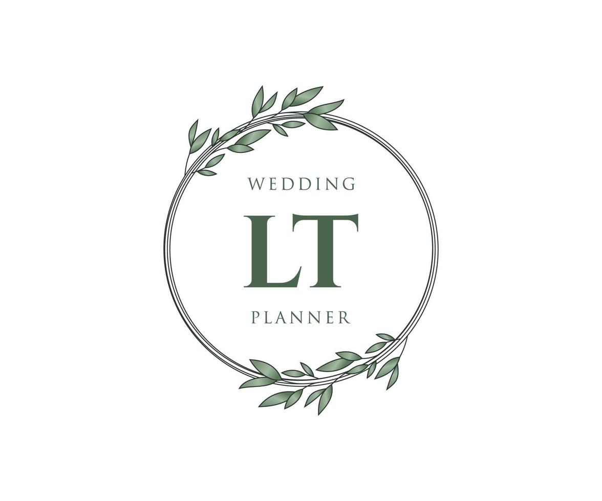 coleção de logotipos de monograma de casamento de letras iniciais lt, modelos modernos minimalistas e florais desenhados à mão para cartões de convite, salve a data, identidade elegante para restaurante, boutique, café em vetor