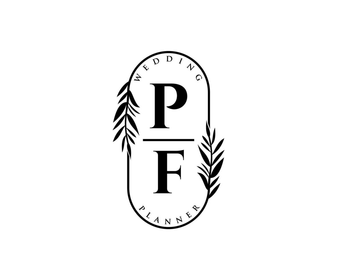 pf letras iniciais coleção de logotipos de monograma de casamento, modelos minimalistas e florais modernos desenhados à mão para cartões de convite, salve a data, identidade elegante para restaurante, boutique, café em vetor