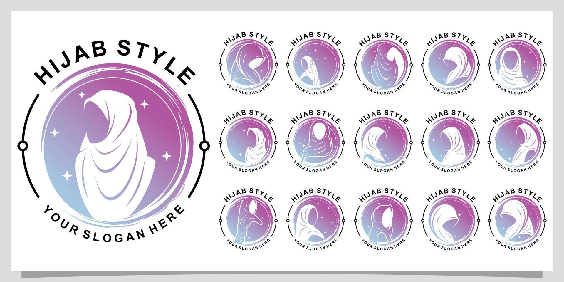 defina o design do logotipo do estilo hijab para a moda muslimah com o conceito exclusivo de vetor premium parte 1