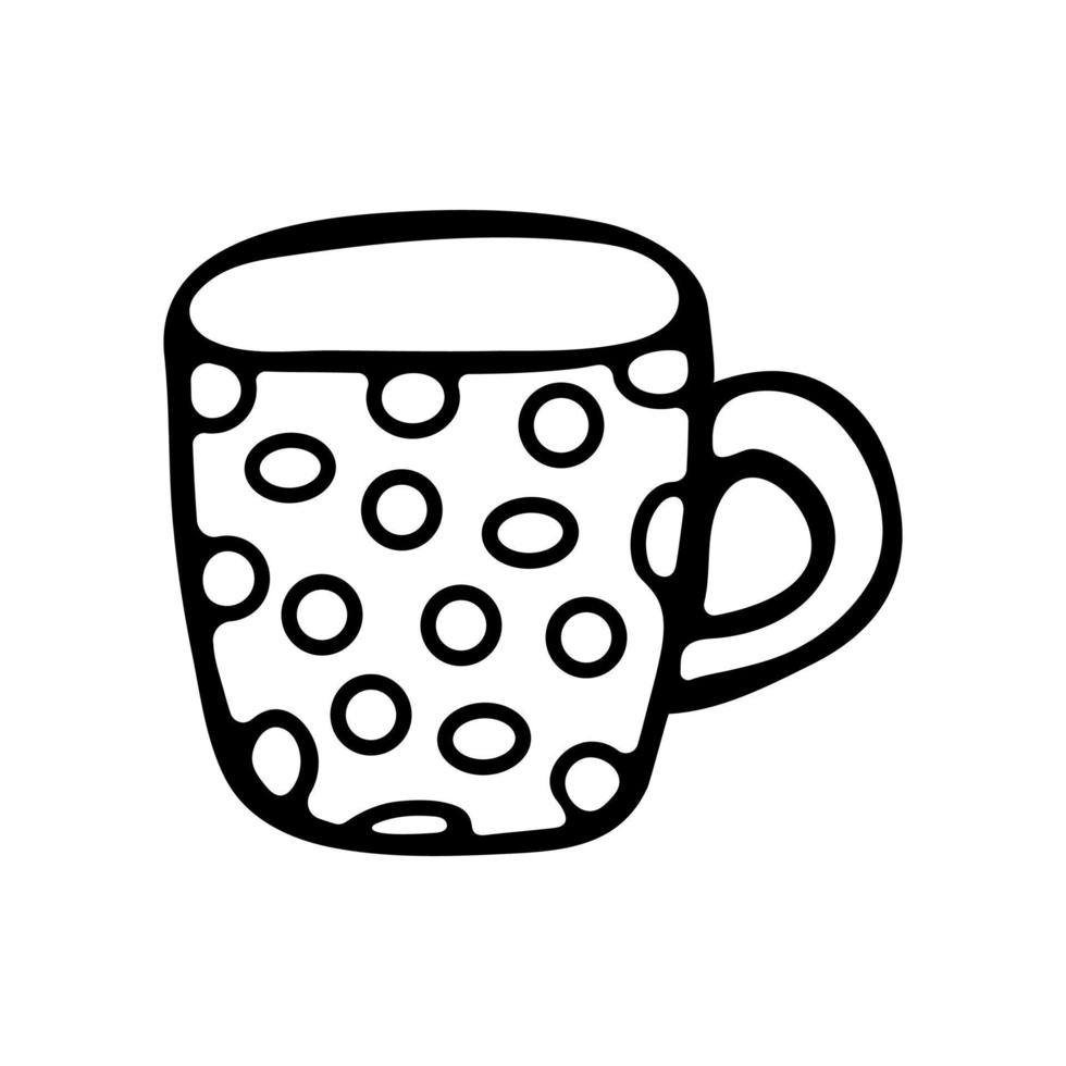 uma xícara de café pontilhada estilo doodle preto e branco vetor