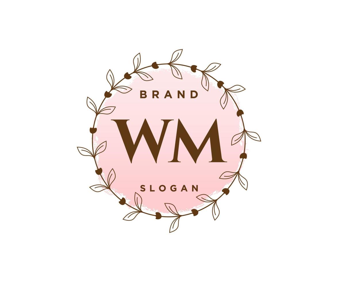 logo feminino inicial wm. utilizável para logotipos de natureza, salão, spa, cosméticos e beleza. elemento de modelo de design de logotipo de vetor plana.