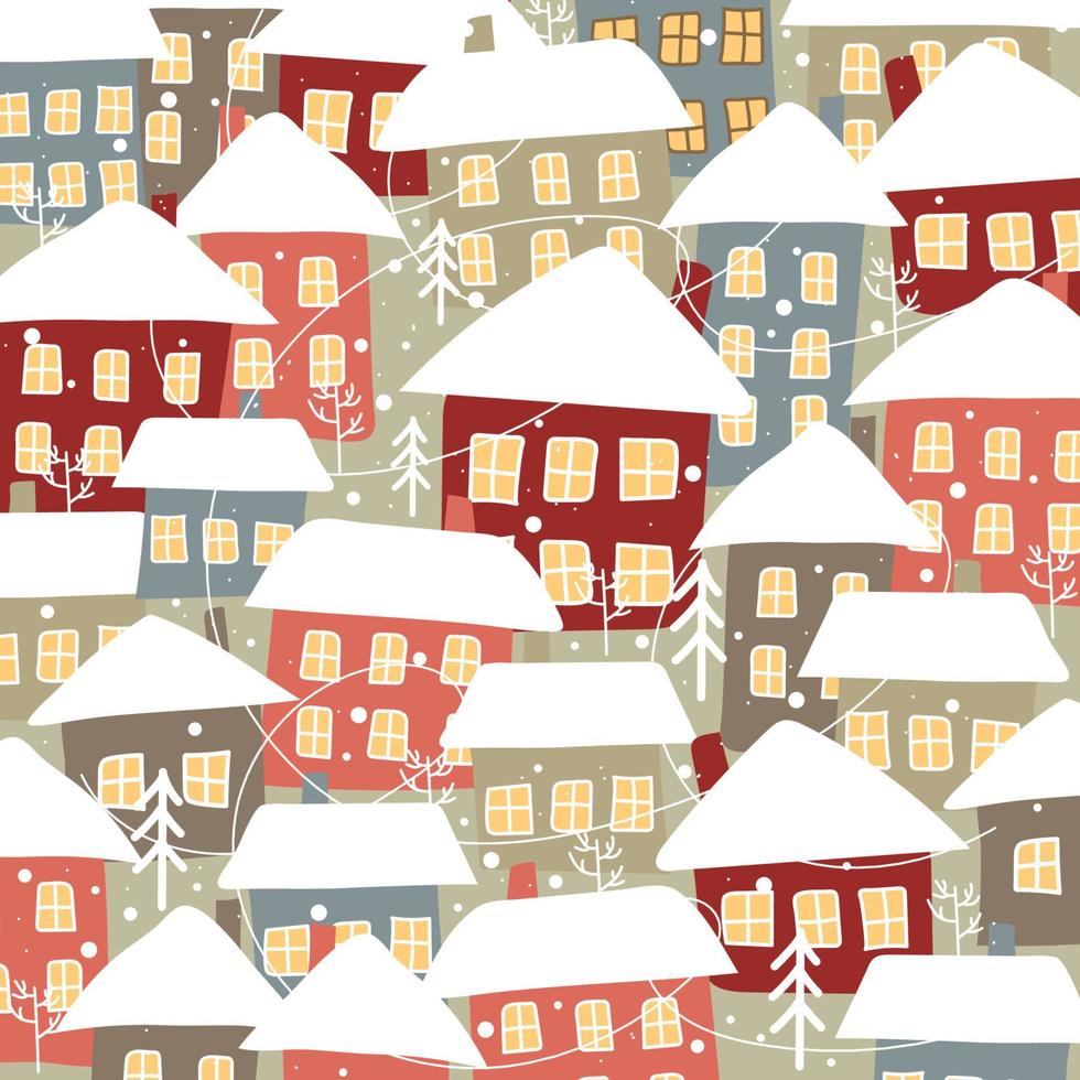 ilustração vetorial de inverno casas de aldeia vetor