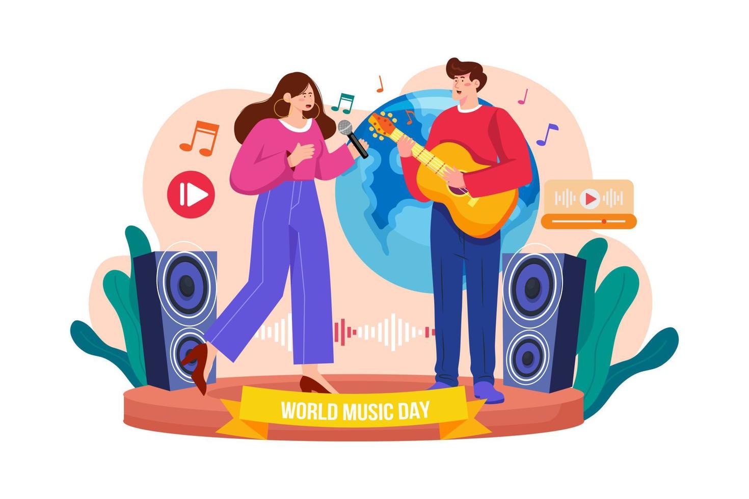conceito de ilustração do dia mundial da música. uma ilustração plana isolada no fundo branco vetor