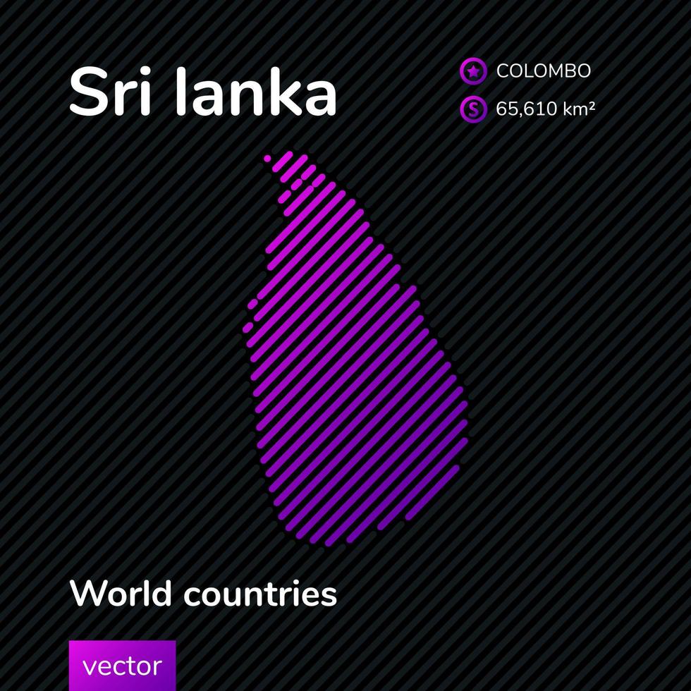 vetor mapa plano de néon digital criativo do sri lanka com textura listrada violeta, roxa e rosa em fundo preto. banner educacional, cartaz sobre o sri lanka