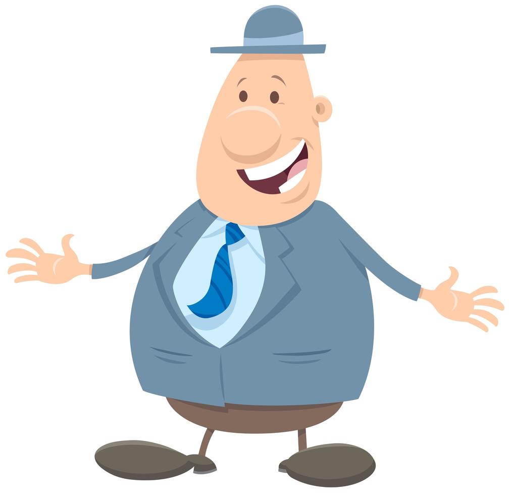 homem feliz ou empresário em um personagem de desenho animado de chapéu vetor