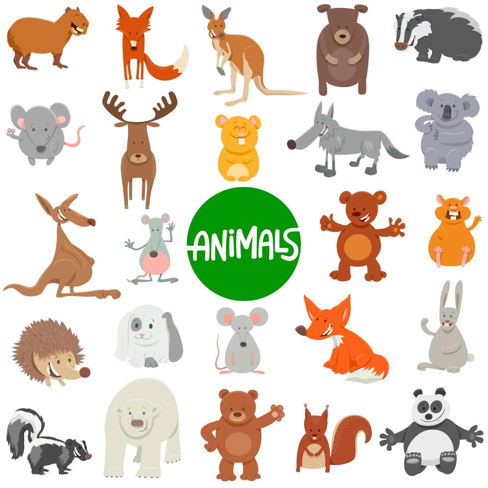 grande conjunto de personagens de animais selvagens de desenho animado vetor