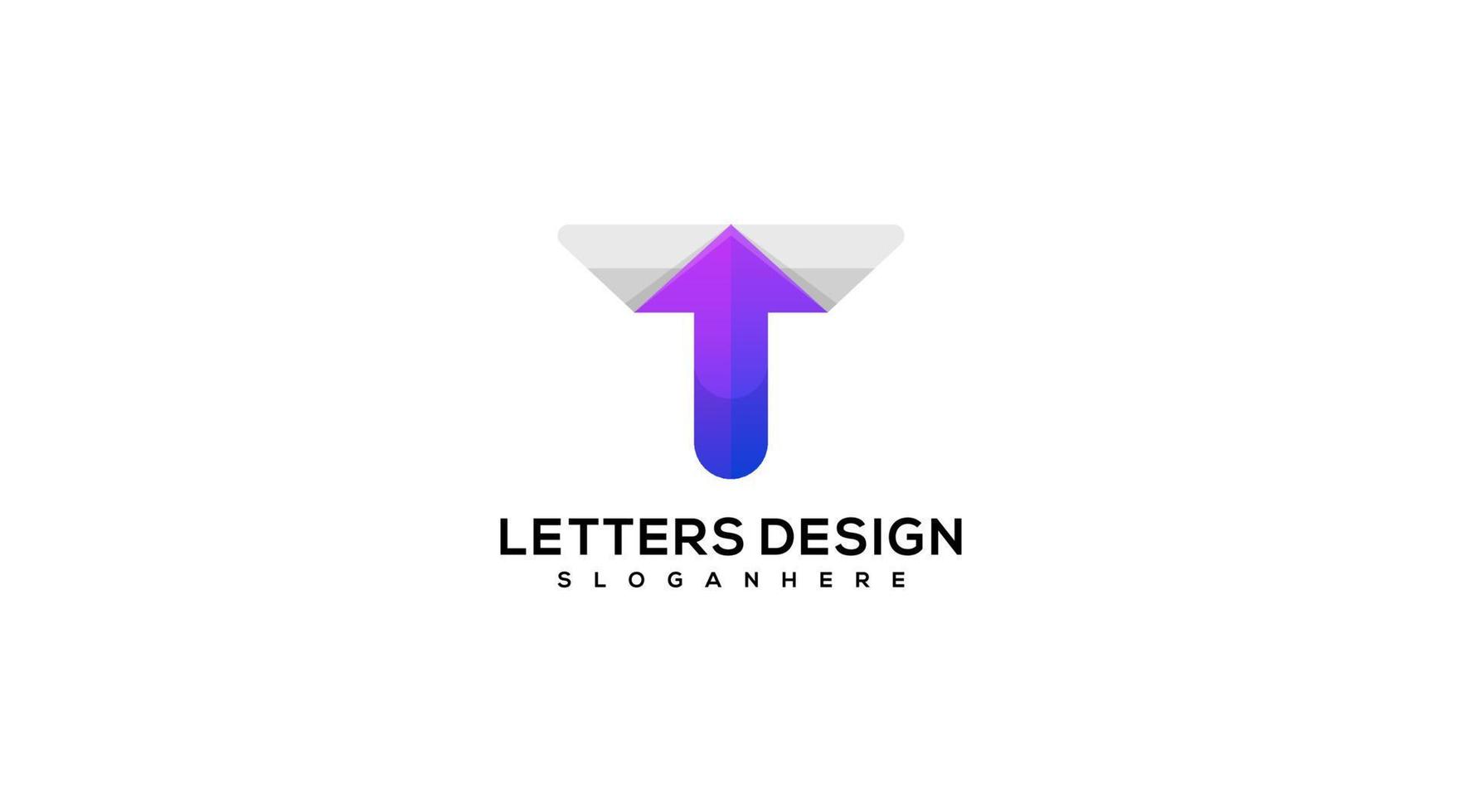 letra t com vetor de design de logotipo de seta, símbolo rápido