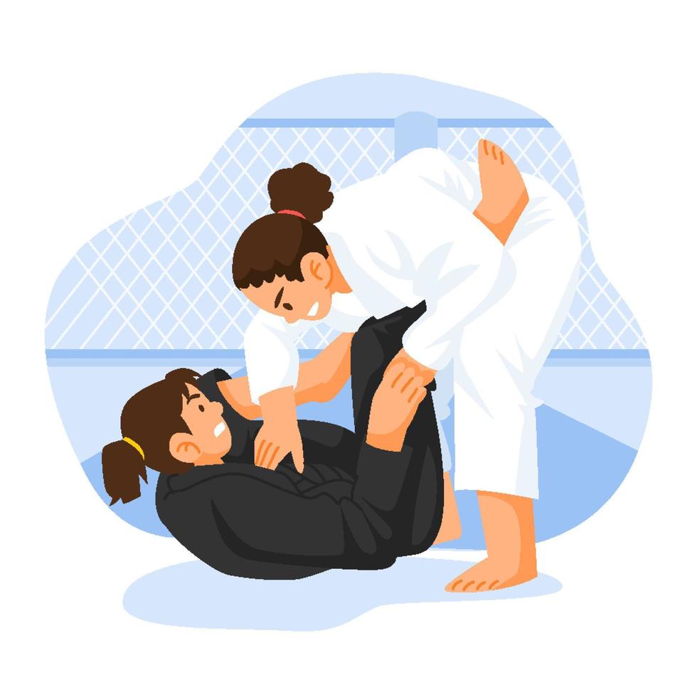 luta feminina com o conceito de esporte jiu jitsu vetor