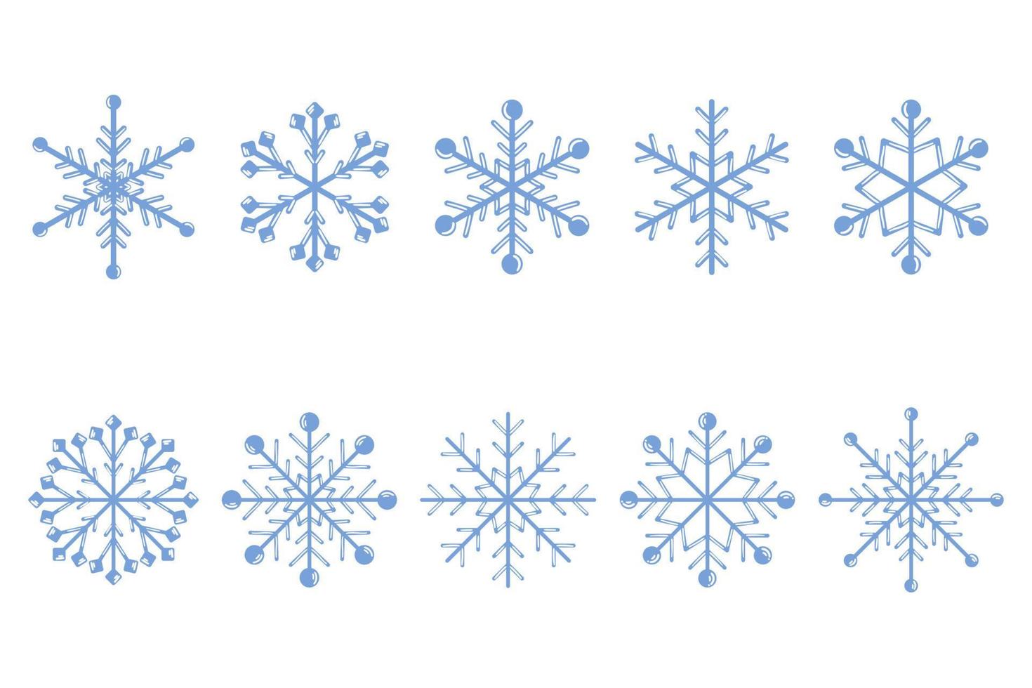 coleção de flocos de neve azuis. conjunto de desenho vetorial de elementos de design de inverno. vetor