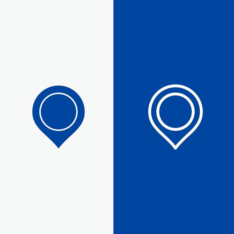 linha de marca de marcador de mapa de localização e ícone sólido de glifo banner azul linha e ícone sólido de glifo banner azul vetor