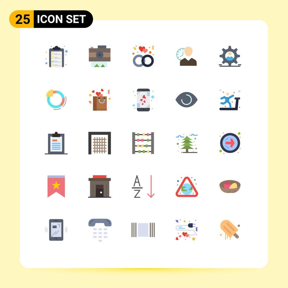 conjunto de cores planas de interface móvel de 25 pictogramas de tempo, engajamento pessoal, homem, relógio, elementos de design vetorial editáveis vetor