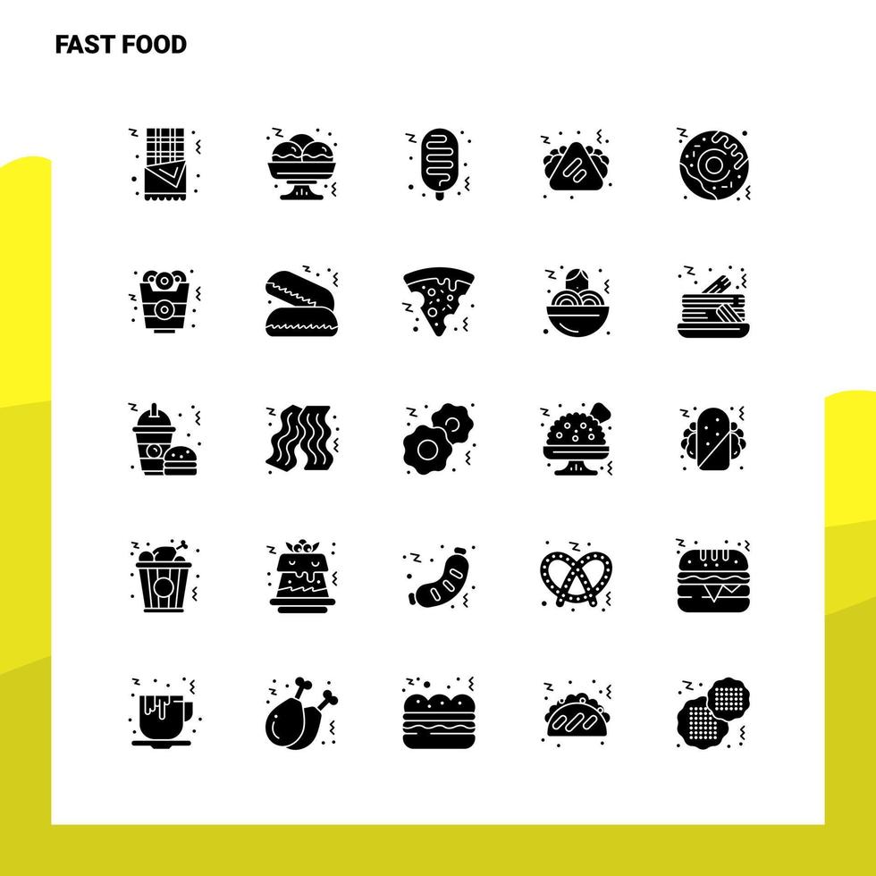 25 conjunto de ícones de fast food modelo de ilustração vetorial de ícone de glifo sólido para web e ideias móveis para empresa de negócios vetor