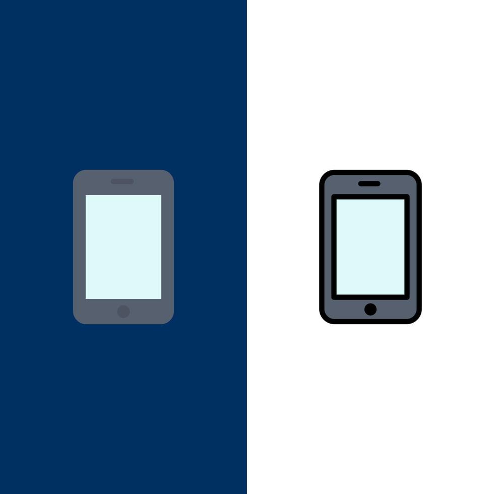 ícones de chamada de telefone móvel celular plano e conjunto de ícones cheios de linha vector fundo azul