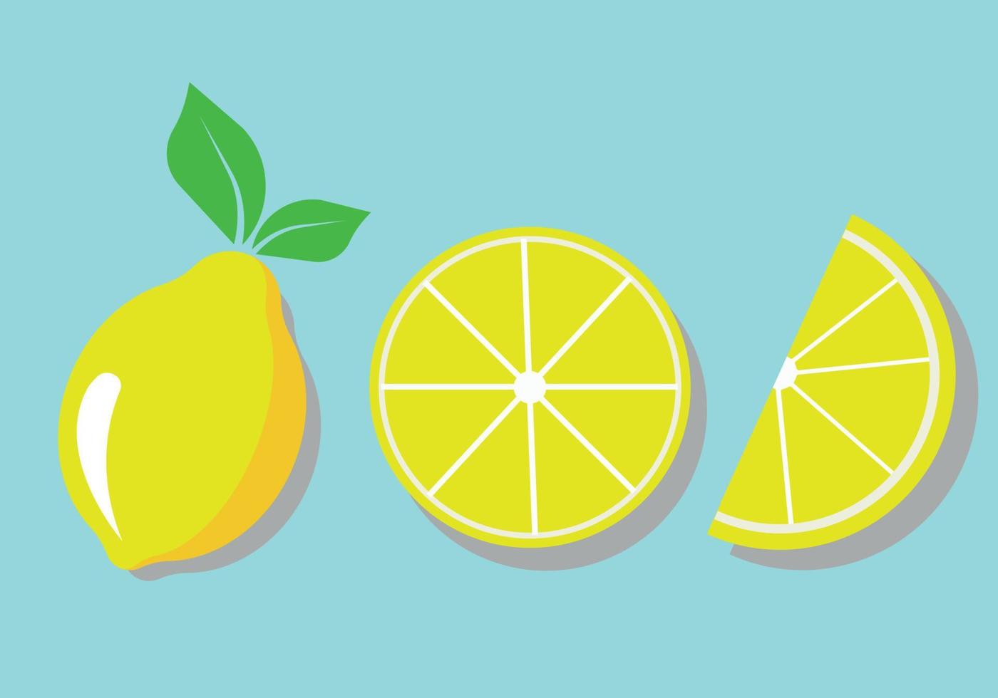 abstrato com três fatias de limão sobre um fundo azul. vetor com plantas cítricas