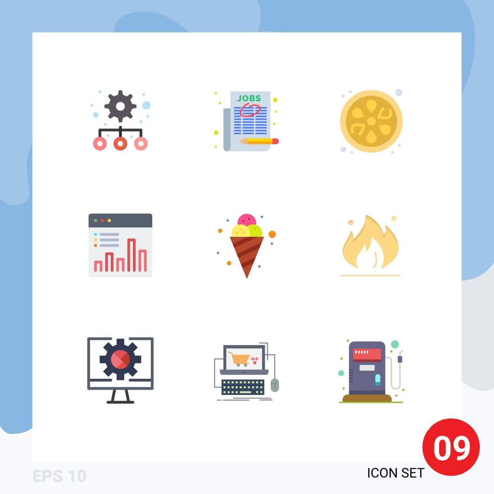 pacote de interface do usuário de 9 cores planas básicas de gráfico de monitoramento de sauna de sorvete elementos de design vetorial editáveis vetor