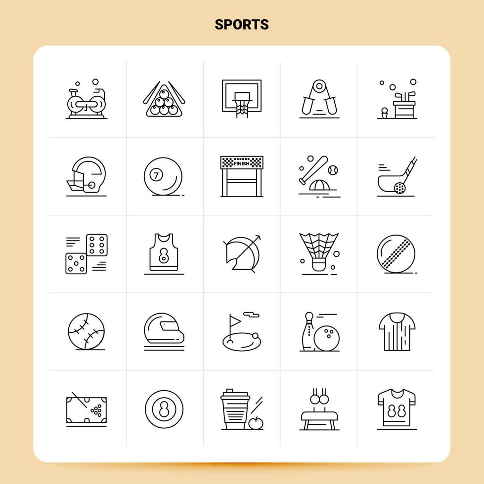 delinear 25 conjunto de ícones esportivos vetor design de estilo de linha ícones pretos conjunto de pictograma linear pacote de ideias de negócios móveis e web design ilustração vetorial