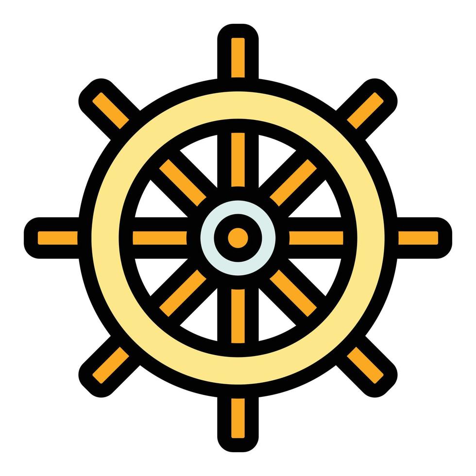 vetor de contorno de cor de ícone de roda de navio do mar