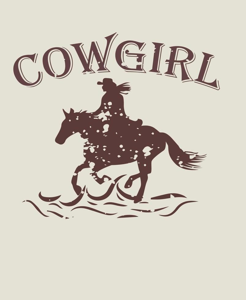 design de modelo de camiseta vintage cowgirl. vetor