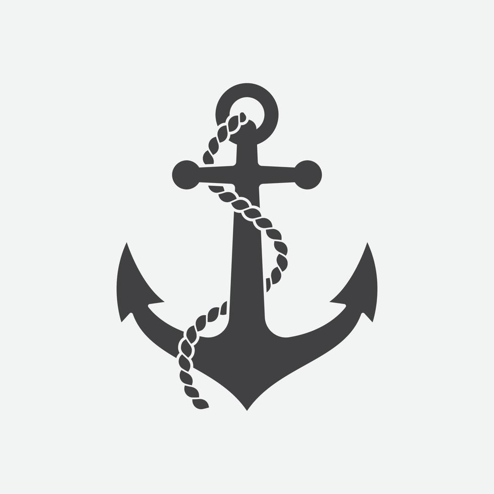 ícone do logotipo do vetor de âncora e corda, marítimo náutico, símbolo de ilustração de barco do mar, ícone vetorial de âncora, barco marítimo náutico pirata, ícone de âncora, ícone vetorial simples